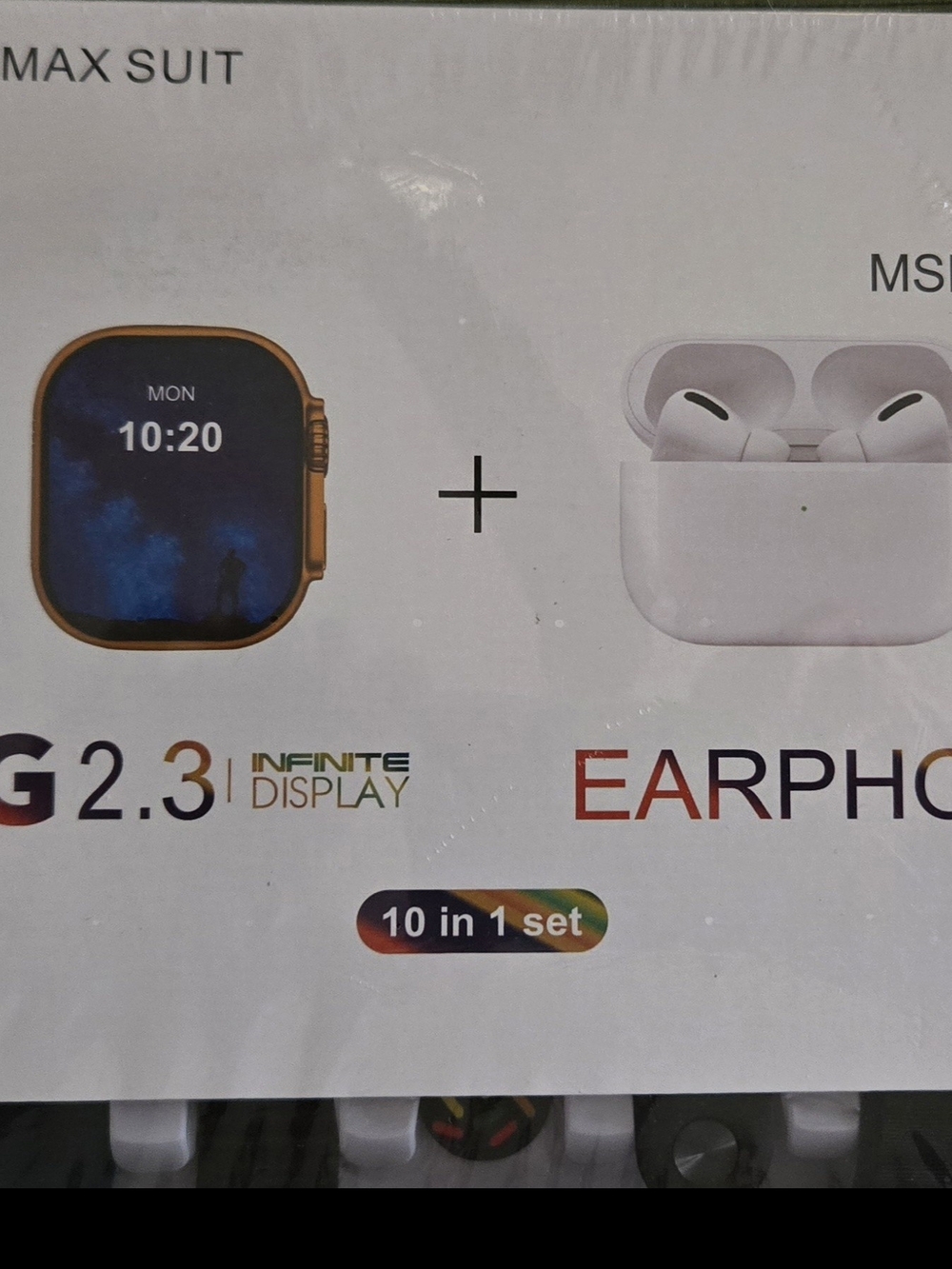 Smartwatch with White Wireless Earbuds Set